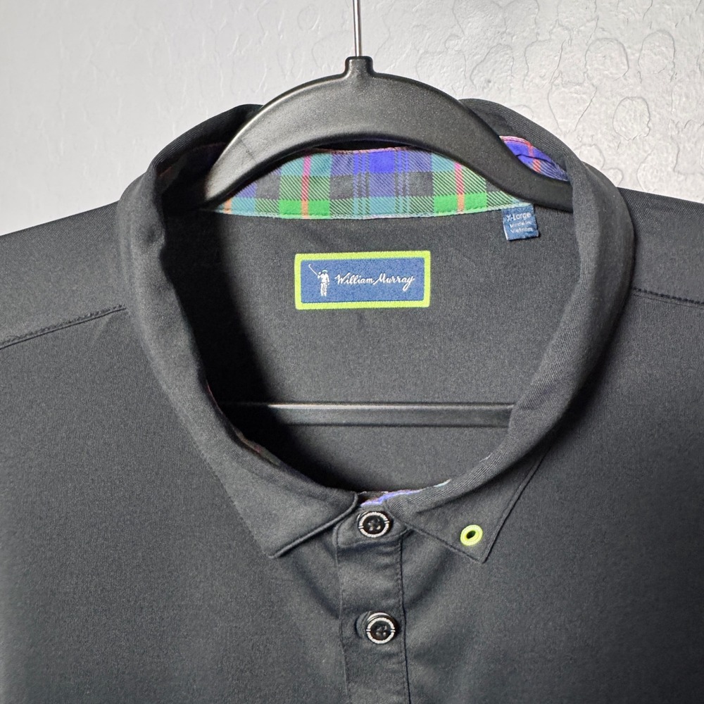William Murray Golf Polo Shirt Black Plaid Trim Short Sleeve Men's XLarge - Picture 4 of 5